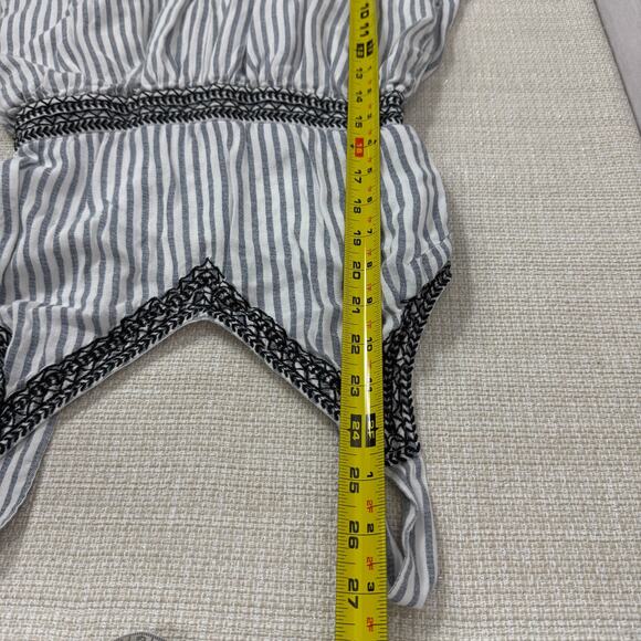 Japna Womens Romper S Blue White Striped Embroidered Sleeveless V-Neck - Picture 6 of 7